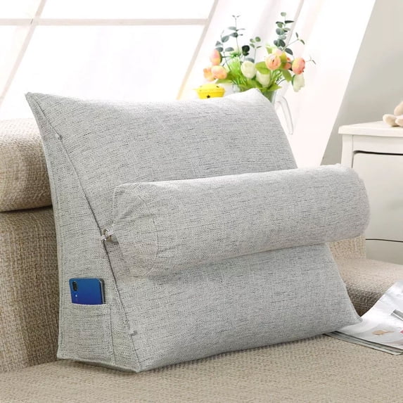 ColourTree Light Grey Reading and TV Pillow, 17.7 x 17.7 Inch Back Wedge Cushion Pillow with Adjustable Neck Pillow and Pockets,Triangle Back Pillow,Neck Support Bed Pillow,Removable and Washable