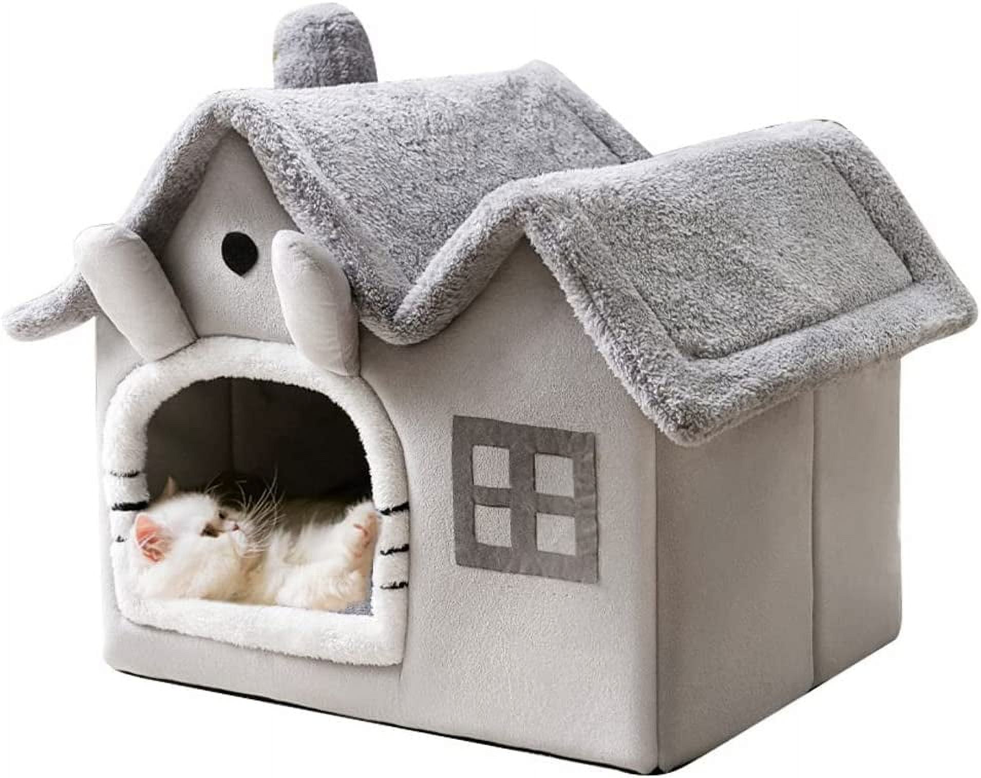 ColourTree Medium Luxury Double Roof Indoor Dog House Cat Nest,Foldable Warm Soft Kennel,30D High Elastic Memory Sponge,Removable Cushion and Non-Slip Bottom