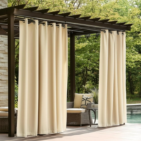 ColourTree Outdoor Curtains for Patio, Waterproof Outside Curtains Premium Weatherproof Privacy Curtains for Porch Pergola Deck Backyard, 54W x 108L inch, Beige (Blackout), 1 Panel