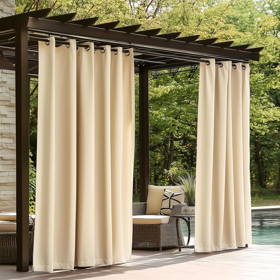 ColourTree Outdoor Curtains for Patio, Waterproof Outside Curtains Premium Weatherproof Privacy Curtains for Porch Pergola Deck Backyard, 54W x 95L inch, Beige (Blackout), 1 Panel