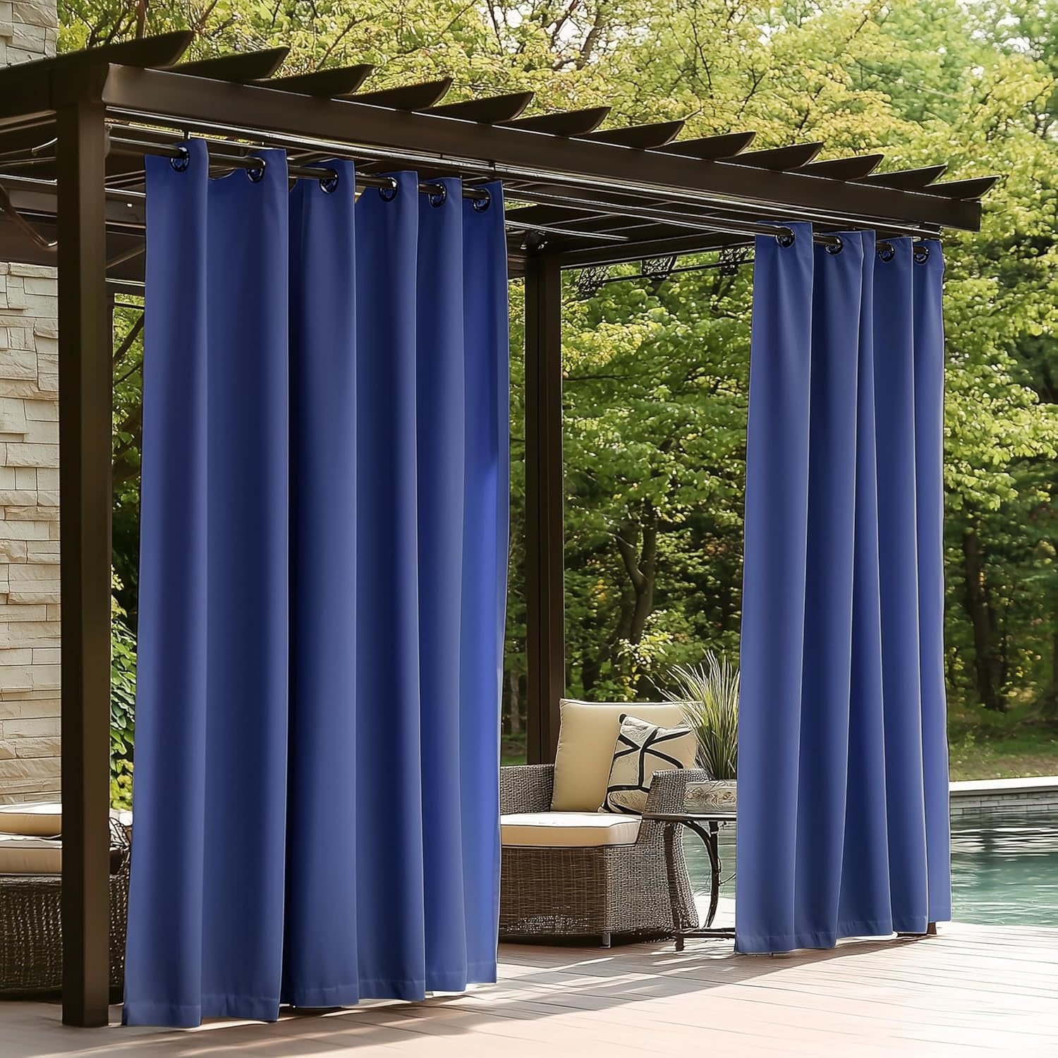 ColourTree Outdoor Curtains for Patio, Waterproof Outside Curtains Premium Weatherproof Privacy Curtains for Porch Pergola Deck Backyard, 54W x 95L inch, Blue, 2 Panels