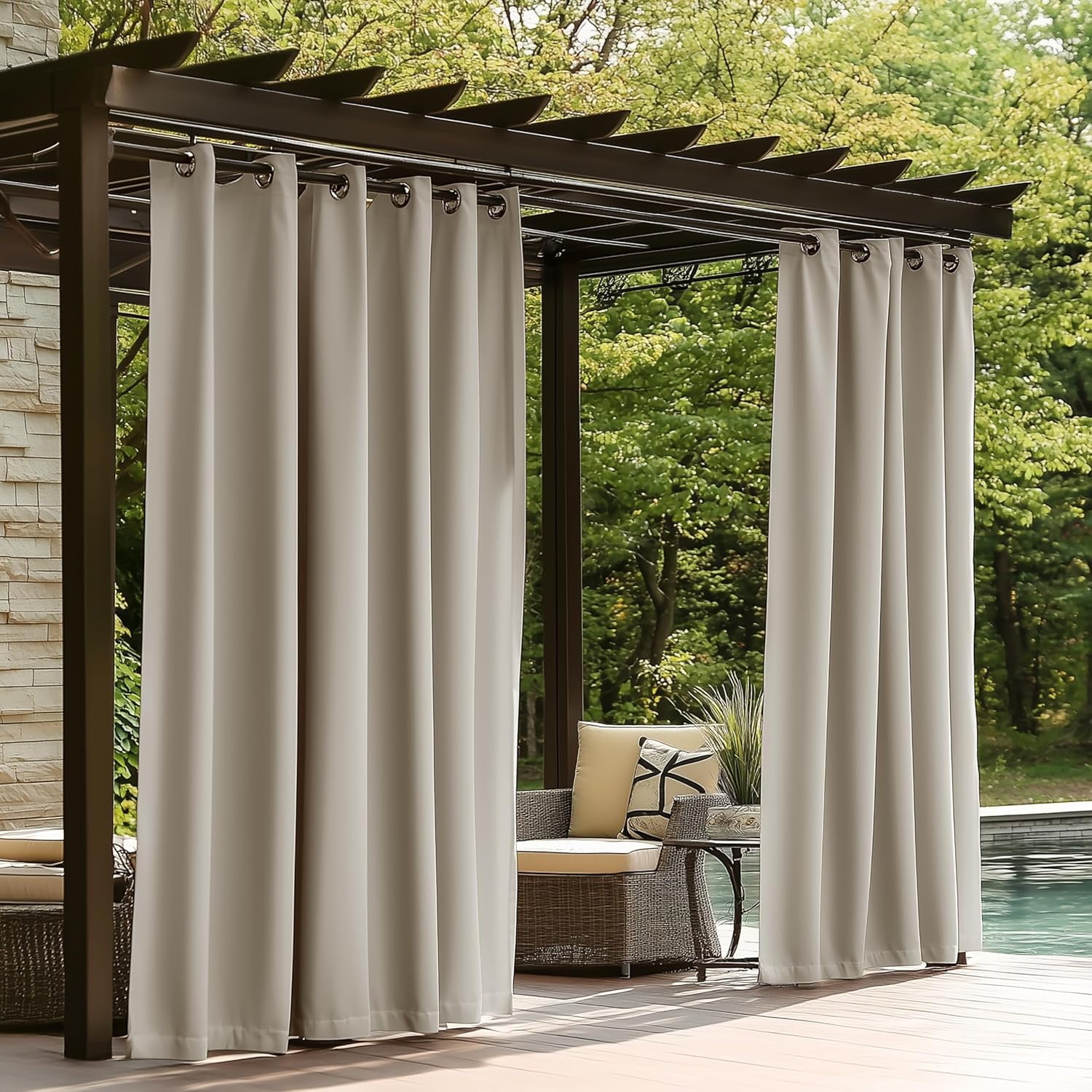 ColourTree Outdoor Curtains for Patio, Waterproof Outside Curtains Premium Weatherproof Privacy Curtains for Porch Pergola Deck Backyard, 54W x 95L inch, Grey, 2 Panels