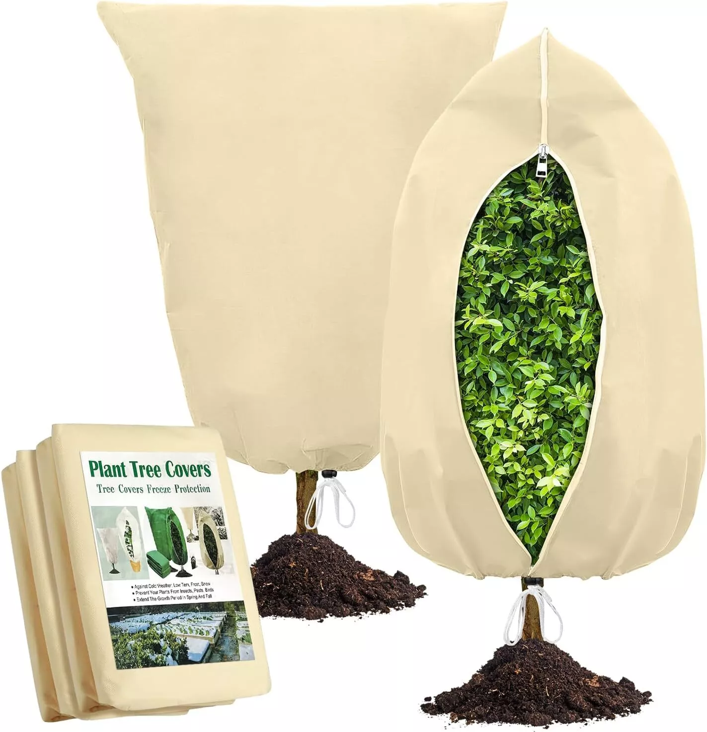 ColourTree Plant Covers Freeze Protection Beige 2 Packs 47.2" W x 70.8 ...