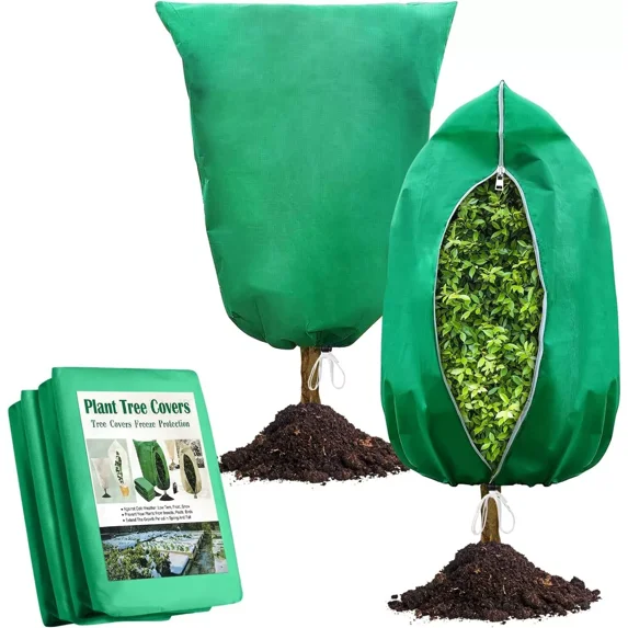 ColourTree Plant Covers Freeze Protection Green 2 Packs 47.2" W x 70.8" H Shrub Covers with Zipper and Drawstring, Frost Cloth for Winter, Outdoor Plant Blankets for Cold Weather