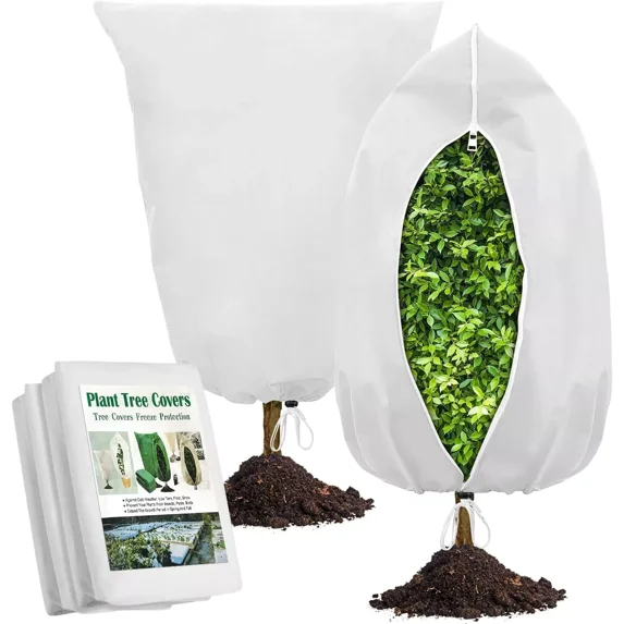 ColourTree Plant Covers Freeze Protection White 4 Packs 23.6" W x 31.5" H Shrub Covers with Zipper and Drawstring, Frost Cloth for Winter, Outdoor Plant Blankets for Cold Weather