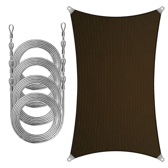 ColourTree Rectangle Super Ring Sun Shade Sail Canopy Awning Shades With 12 Feet Stainless Steel Wire Cable Rope Cable 4 PCS Set for Patio - Commercial Standard Heavy Duty - 260 GSM