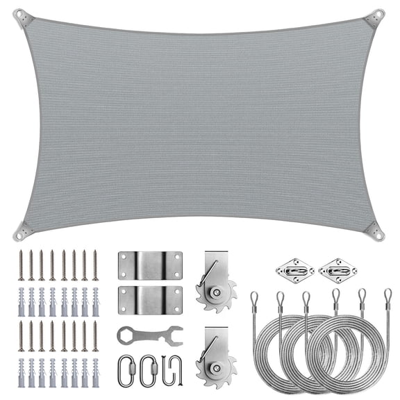 ColourTree Rectangle Super Ring Sun Shade Sail Canopy Awning Shades With Hardware Kit Winch Set for Patio - Commercial Standard Heavy Duty - 260 GSM