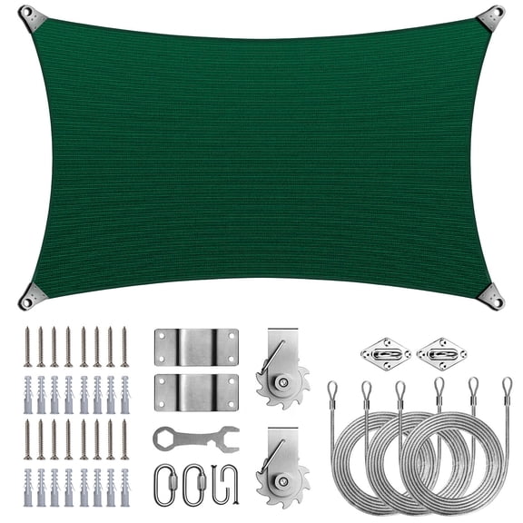 ColourTree Rectangle Super Ring Sun Shade Sail Canopy Awning Shades With Hardware Kit Winch Set for Patio - Commercial Standard Heavy Duty - 260 GSM