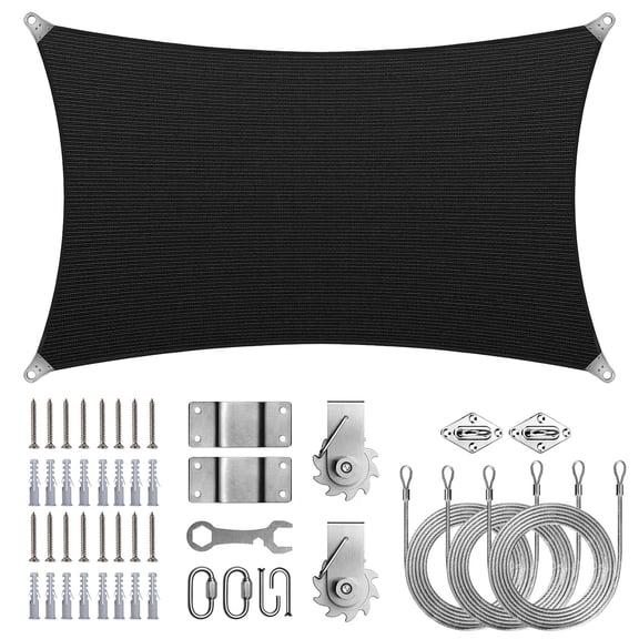 ColourTree Rectangle Super Ring Sun Shade Sail Canopy Awning Shades With Hardware Kit Winch Set for Patio - Commercial Standard Heavy Duty - 260 GSM