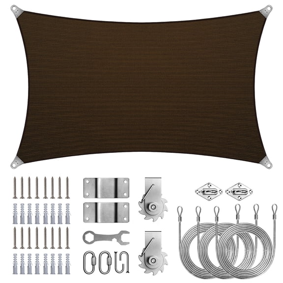 ColourTree Rectangle Super Ring Sun Shade Sail Canopy Awning Shades With Hardware Kit Winch Set for Patio - Commercial Standard Heavy Duty - 260 GSM