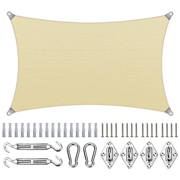 ColourTree Rectangle Super Ring Sun Shade Sail Canopy Structure, Super Durable Heavy Duty, Reinforced Corners, Edges & 260 GSM Permeable Fabric With 10 Inch Hardware Kit 