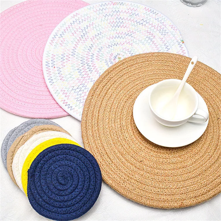 Latitude Run® Braided Cotton Placemats Set of 4 - Heat-Resistant Round Table Mats for Dining Table, Coffee Table, and Home Décor