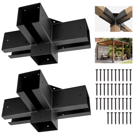 ColourTree Steel Pergola Kit with Right Angle 4-Way Corner Brackets for 4" x 4" Lumber Post Base, Metal Hardware Suitable for DIY Woodwork, Garden, Gazebo, Patio Pergolas