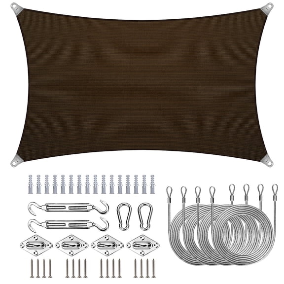 ColourTree Super Ring Rectangle Sun Shade Sail With 10 Inch Hardware Kit + Cables, Commercial Grade UPF50 Canopy, Reinforced Corners & Edges, 260 GSM Fabric Heavy Duty