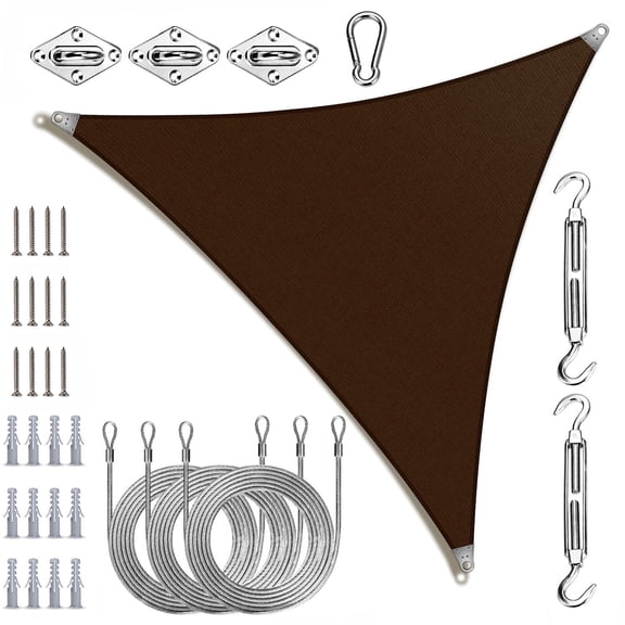ColourTree Super Ring Triangle Sun Shade Sail With 10" Hardware Kit + Cables, Commercial Grade UPF50 Canopy, Reinforced Corners & Edges, 260 GSM Fabric Heavy Duty