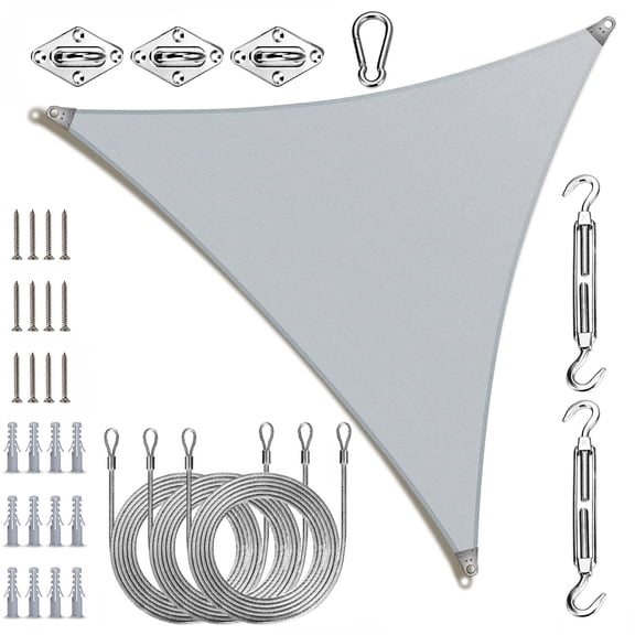 ColourTree Super Ring Triangle Sun Shade Sail With 10" Hardware Kit + Cables, Commercial Grade UPF50 Canopy, Reinforced Corners & Edges, 260 GSM Fabric Heavy Duty