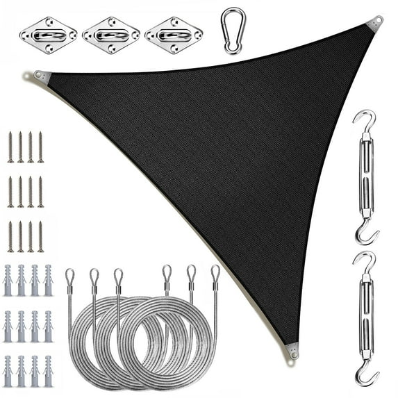 ColourTree Super Ring Triangle Sun Shade Sail With 10" Hardware Kit + Cables, Commercial Grade UPF50 Canopy, Reinforced Corners & Edges, 260 GSM Fabric Heavy Duty
