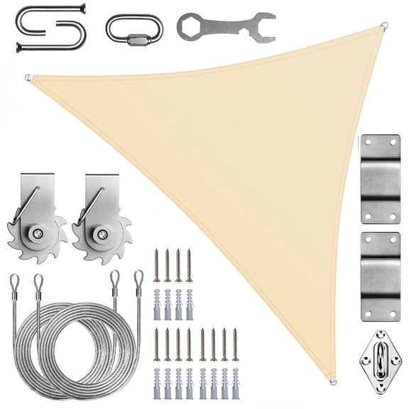 ColourTree Triangle Sun Shade Sail with Hardware Kit Winch Set - 95% UV Block & Waterproof Patio Canopy, Outdoor Garden Carport Cover