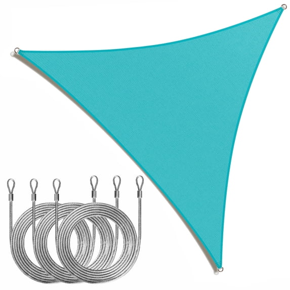ColourTree Turquoise Triangle Sun Shade Sail Canopy with 3 Steel Cables - UV Block, Water Permeable, Heavy-Duty Outdoor Awning for Patio, Garden, Yard