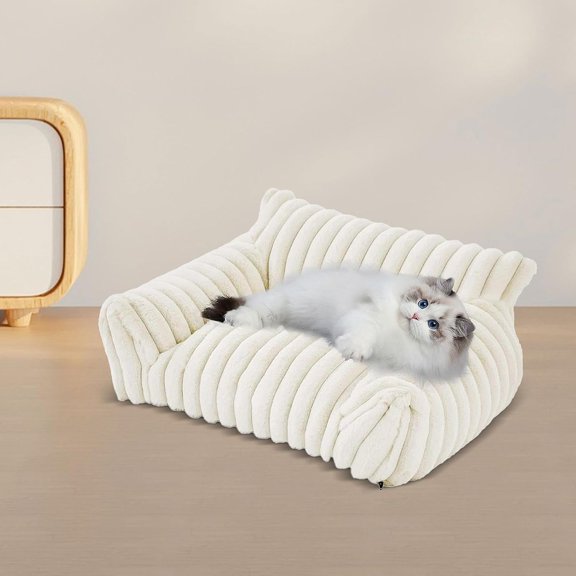 ColourTree White Pet Dog Bed Sofa, Warm Plush Pet Bed, Warm Cat Sofa in Winter, Soft and Comfortable Pet Sofa Dog Bed, Removable and Washable