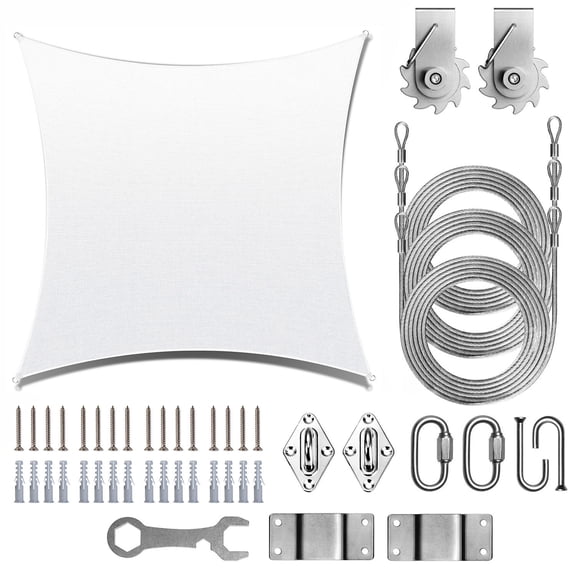 ColourTree White Rectangle Sun Shade Sail Canopy with Hardware Kit Winch Set - UV Block, Water Permeable, Heavy-Duty Outdoor Awning for Patio, Garden, Yard