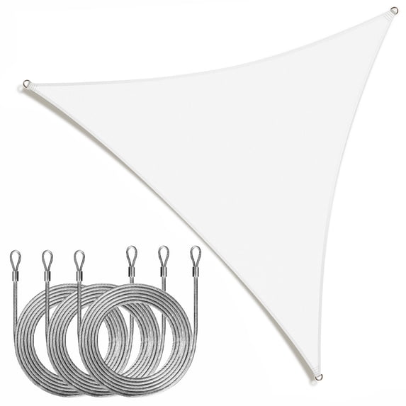 ColourTree White Triangle Sun Shade Sail Canopy with 3 Steel Cables - UV Block, Water Permeable, Heavy-Duty Outdoor Awning for Patio, Garden, Yard