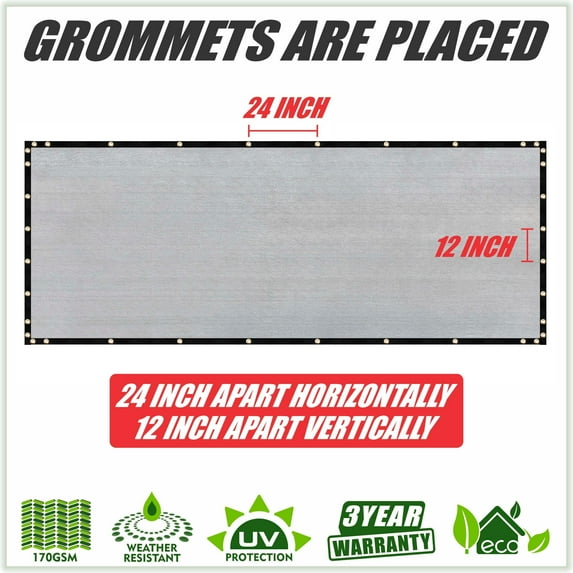 ColourTreeUSA 10 ft. Length Fence Privacy Screen Windscreen Cover Fabric Shade Tarp Netting Mesh Cloth Commercial Grade 170 GSM 5' x 10' - Grey
