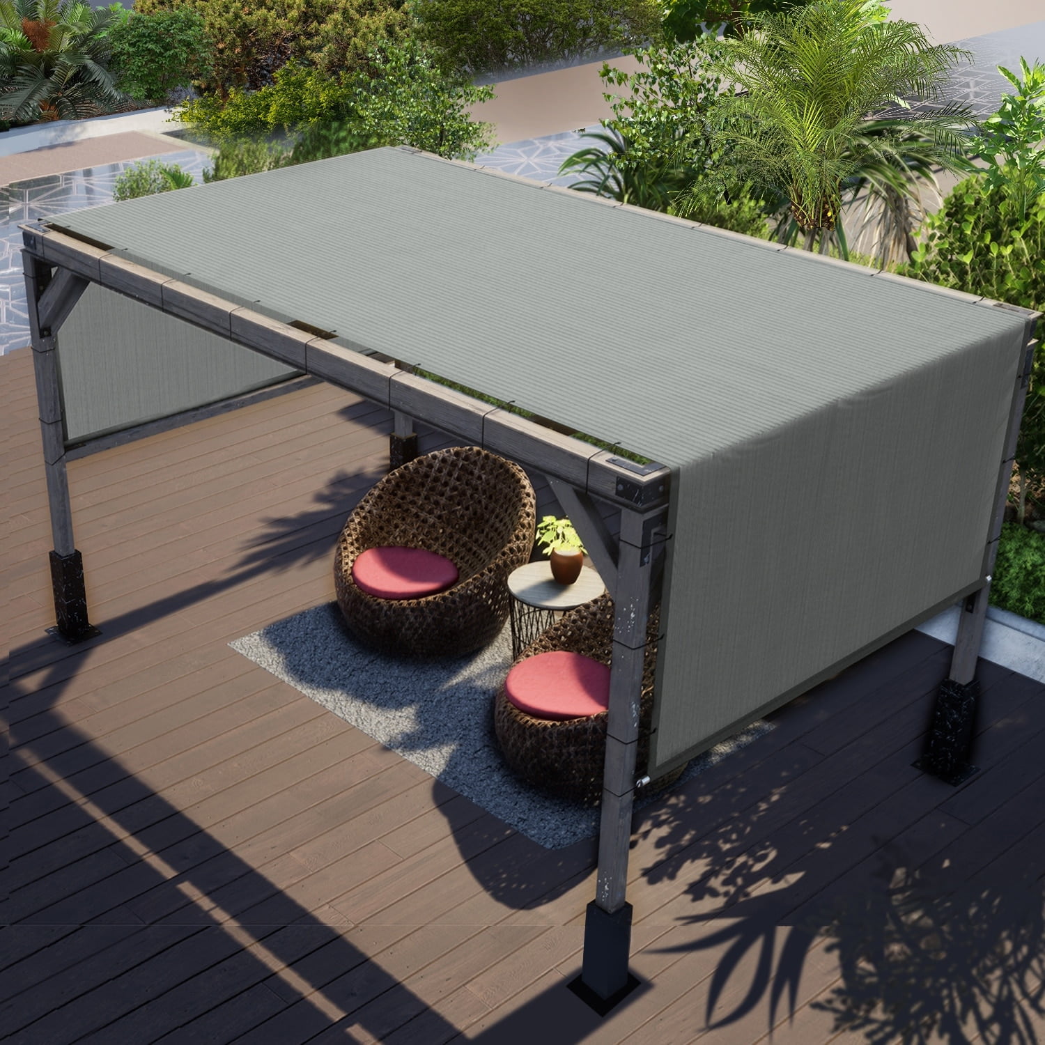 ColourTreeUSA  16 ft Length Pergola Cover Canopy Fabric Sun Shade Cloth 95% UV Block with Stainless Steel Weighted Rods 8' x 16' - Grey