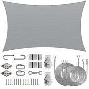 ColourTreeUSA Rectangle Sun Shade Sail 190 GSM HDPE with Winch Hardware Installation Kit 10' x 16' - Gray