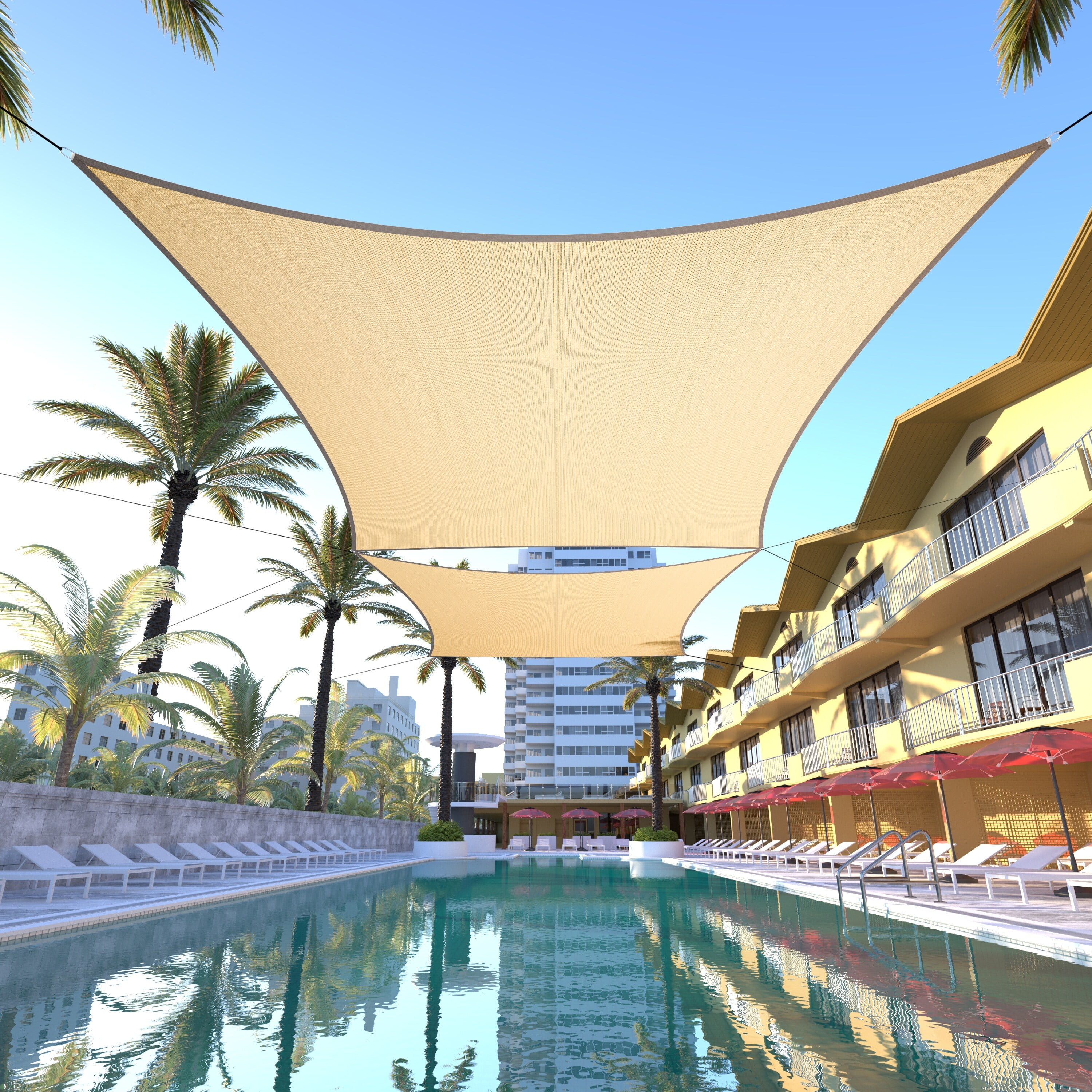 Beige 8' x 10' HDPE Patio Sun Shade Sail with Stainless Steel D-Rings