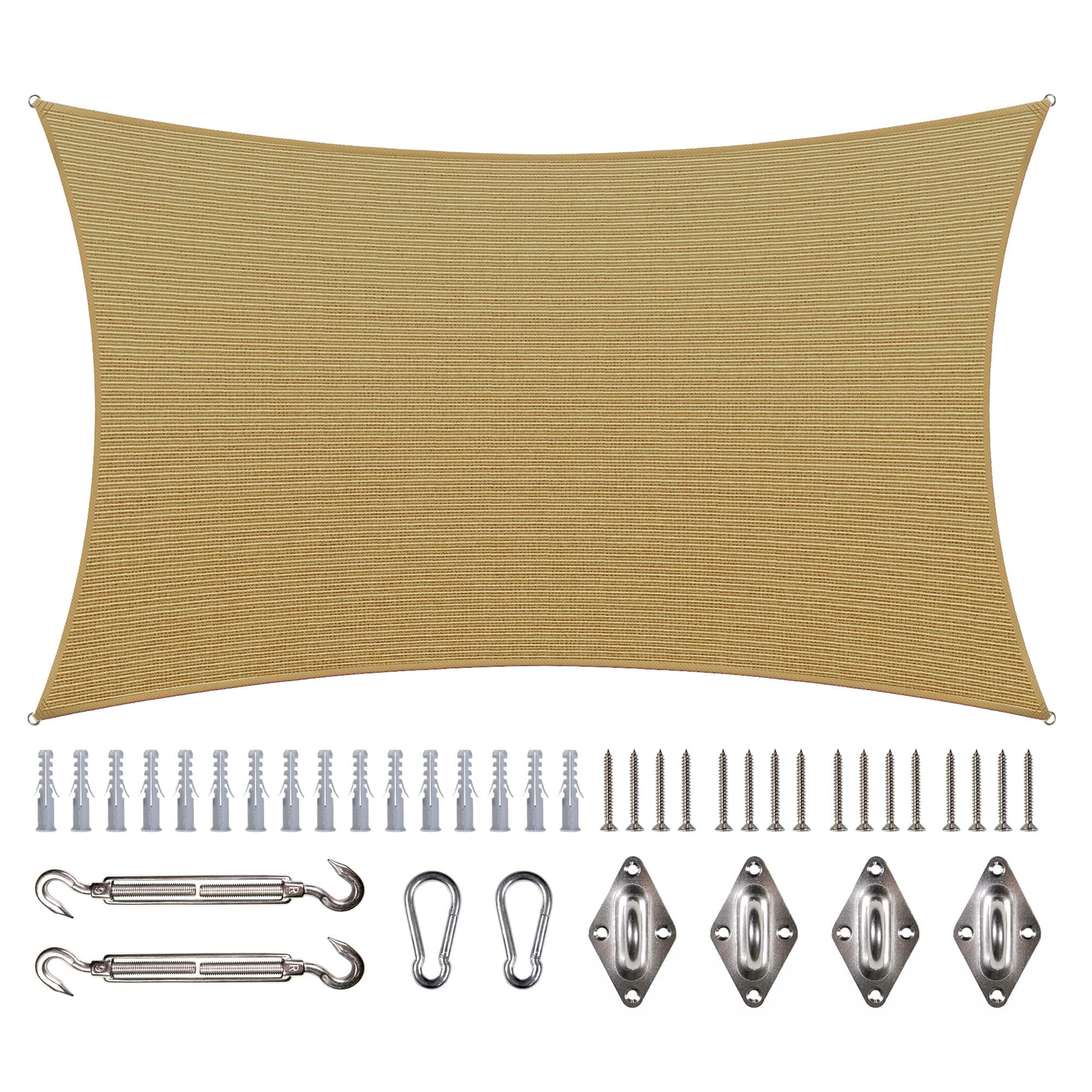 Sand Beige 10' x 20' HDPE Rectangle Sun Shade Sail with Installation Kit
