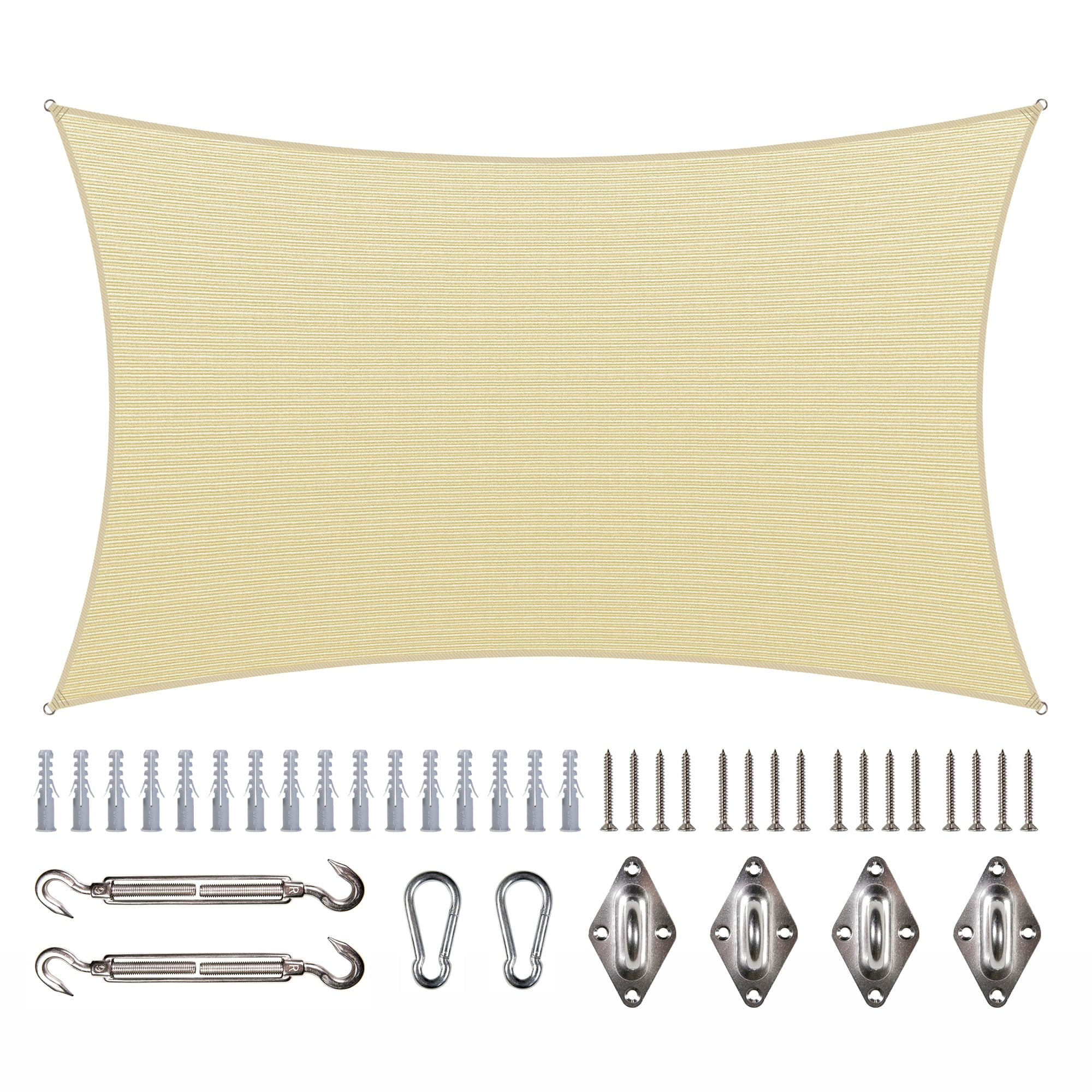 Beige 12' x 20' Rectangle Sun Shade Sail with Installation Kit