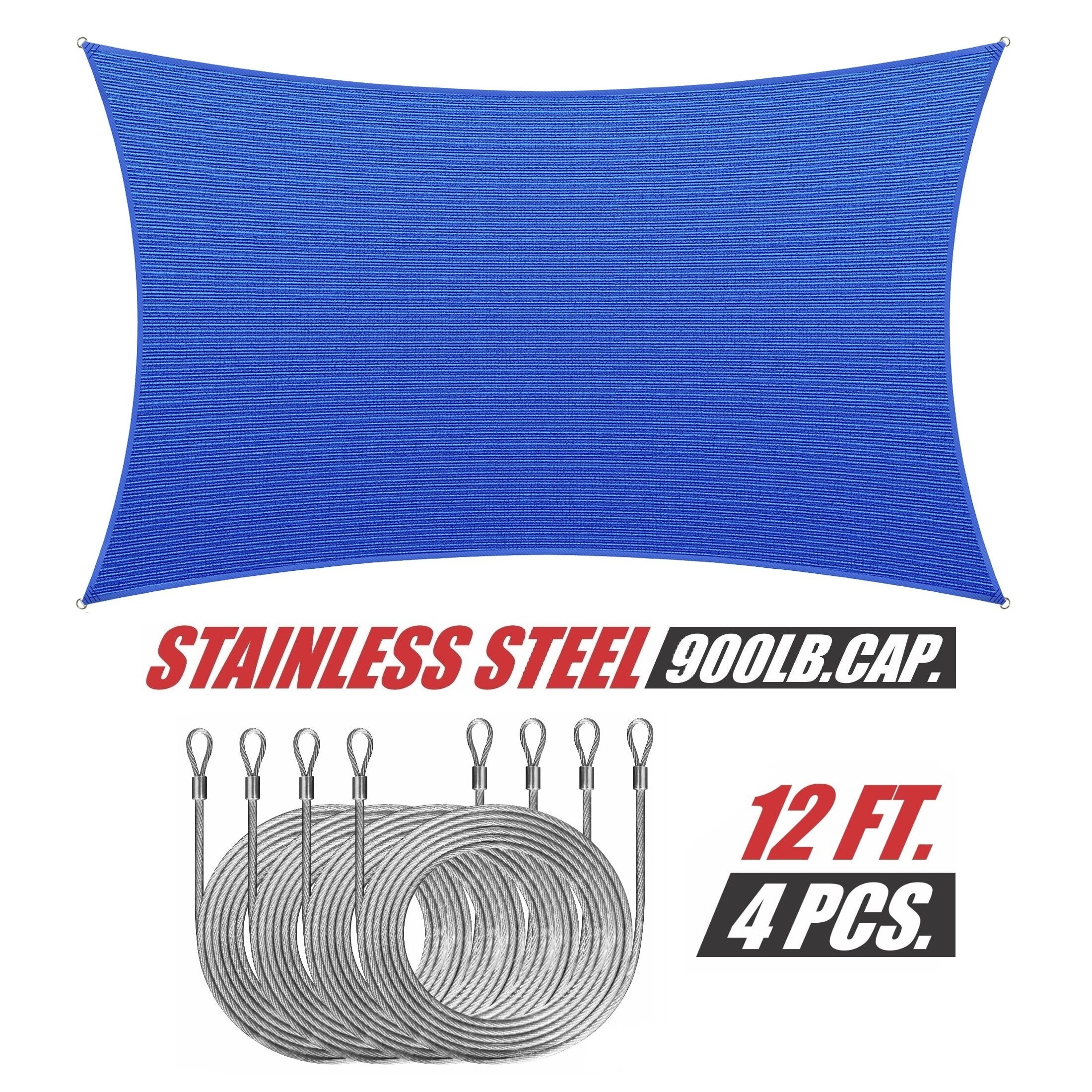 ColourTreeUSA Rectangle Sun Shade Sail w/Cable Ropes HDPE Mesh Fabric