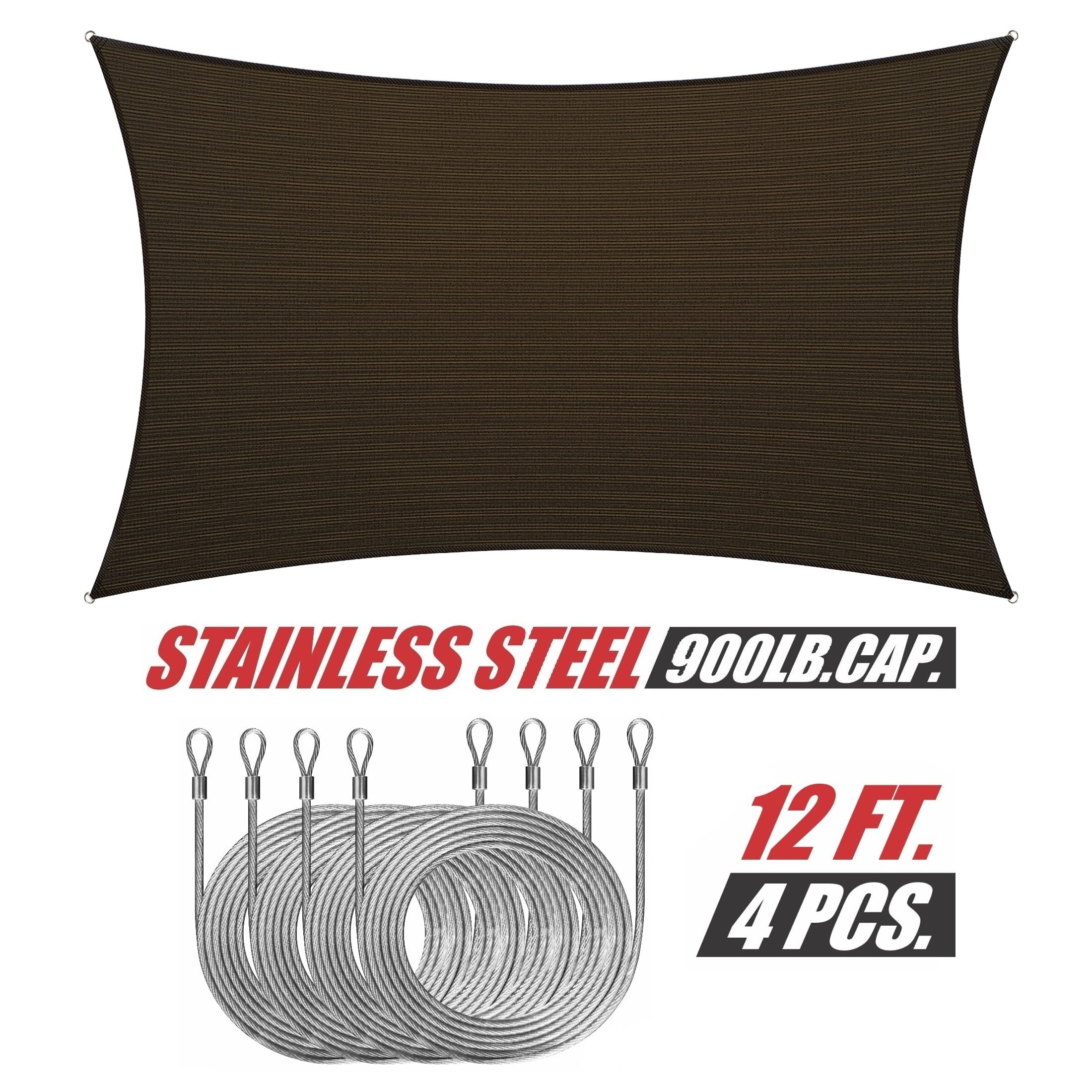 ColourTreeUSA Rectangle Sun Shade Sail w/Cable Ropes HDPE Mesh Fabric ...