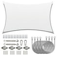 thumbnail image 1 of ColourTreeUSA  Rectangle Sun Shade Sail with Hardware Kit + Cable Ropes HDPE Mesh Fabric Screen Canopy UV Block 190 GSM 10' x 20' - White, 1 of 5
