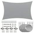 thumbnail image 1 of ColourTreeUSA  Rectangle Sun Shade Sail with Hardware Kit + Cable Ropes HDPE Mesh Fabric Screen Canopy UV Block 190 GSM 14' x 16' - Gray, 1 of 5