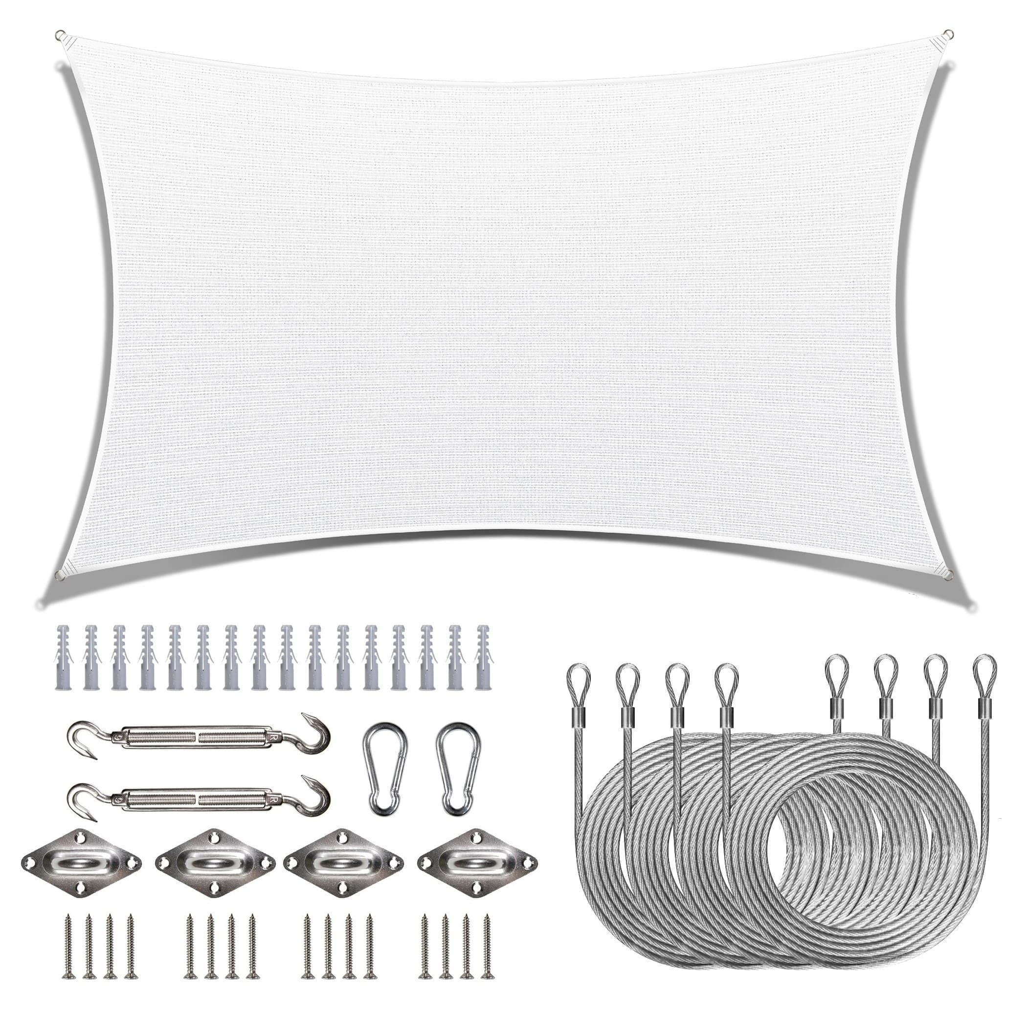 Large White HDPE Rectangle Sun Shade Sail with Installation Kit