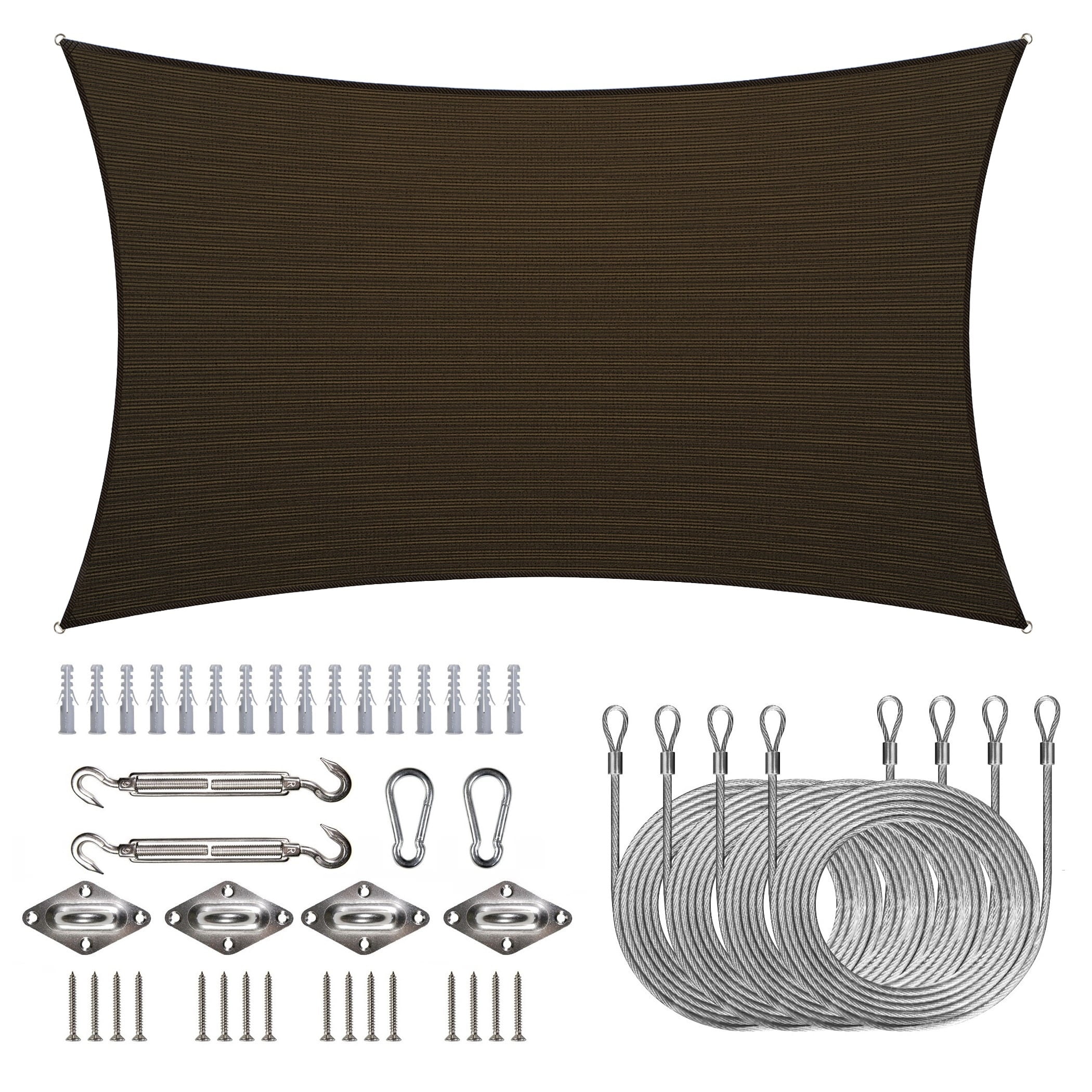 Brown 8' x 16' HDPE Rectangle Sun Shade Sail with Stainless Steel Hardware Kit