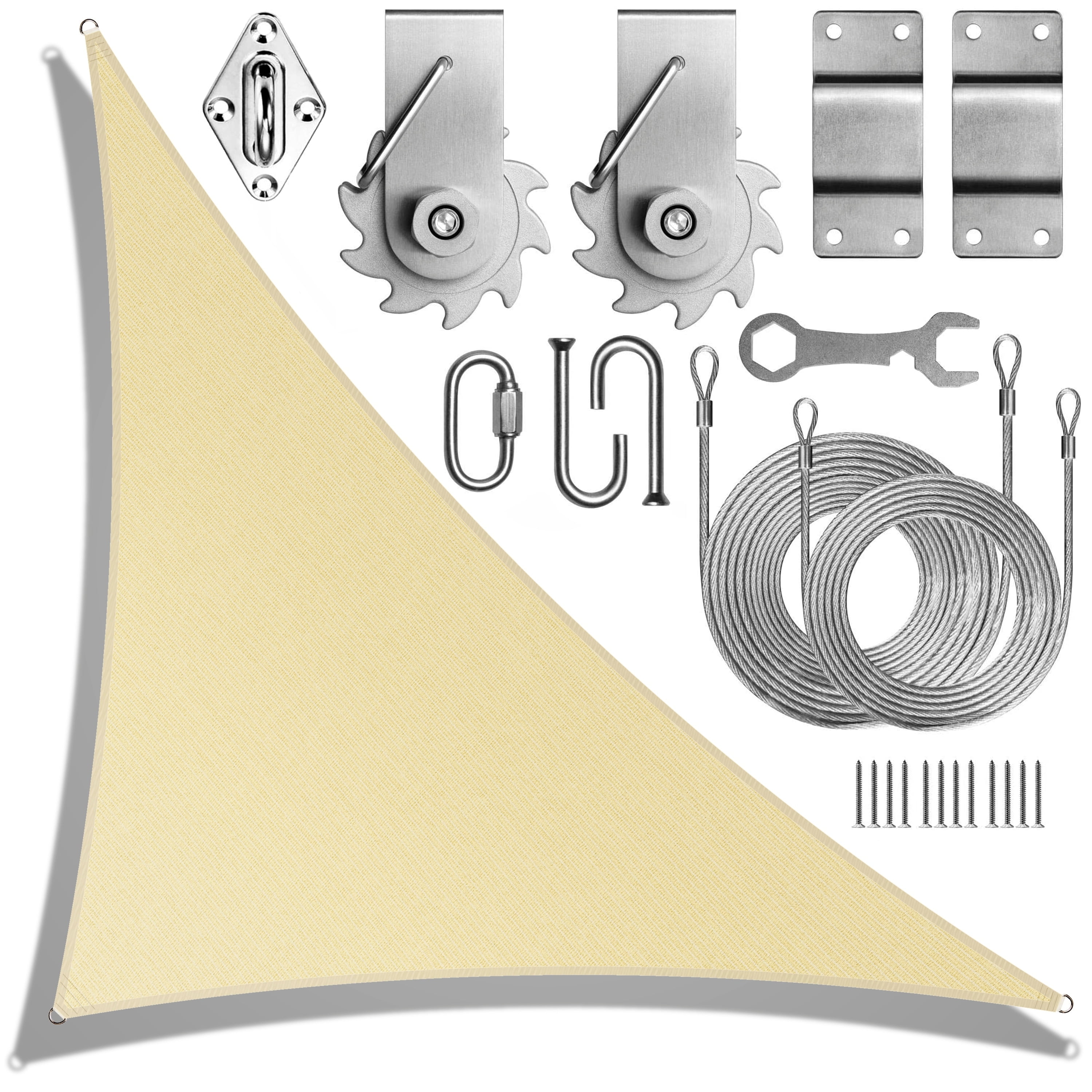 Beige Right Triangle Sun Shade Sail with Installation Kit