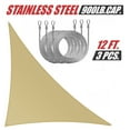thumbnail image 1 of ColourTreeUSA  Right Triangle Sun Shade Sail w/Cable Ropes HDPE Mesh Fabric Screen Canopy UV Block 190 GSM 14' x 14' x 19.8' - Sand Beige, 1 of 5