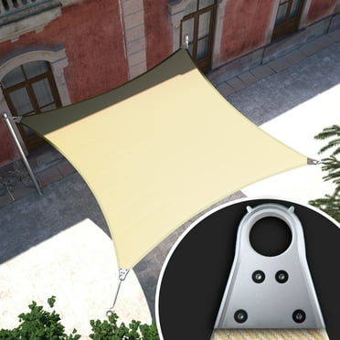 ColourTreeUSA  Square Sun Shade Sail Reinforced Super Ring HDPE Mesh Fabric Screen Canopy UV Block 260 GSM 24' x 24' - Beige
