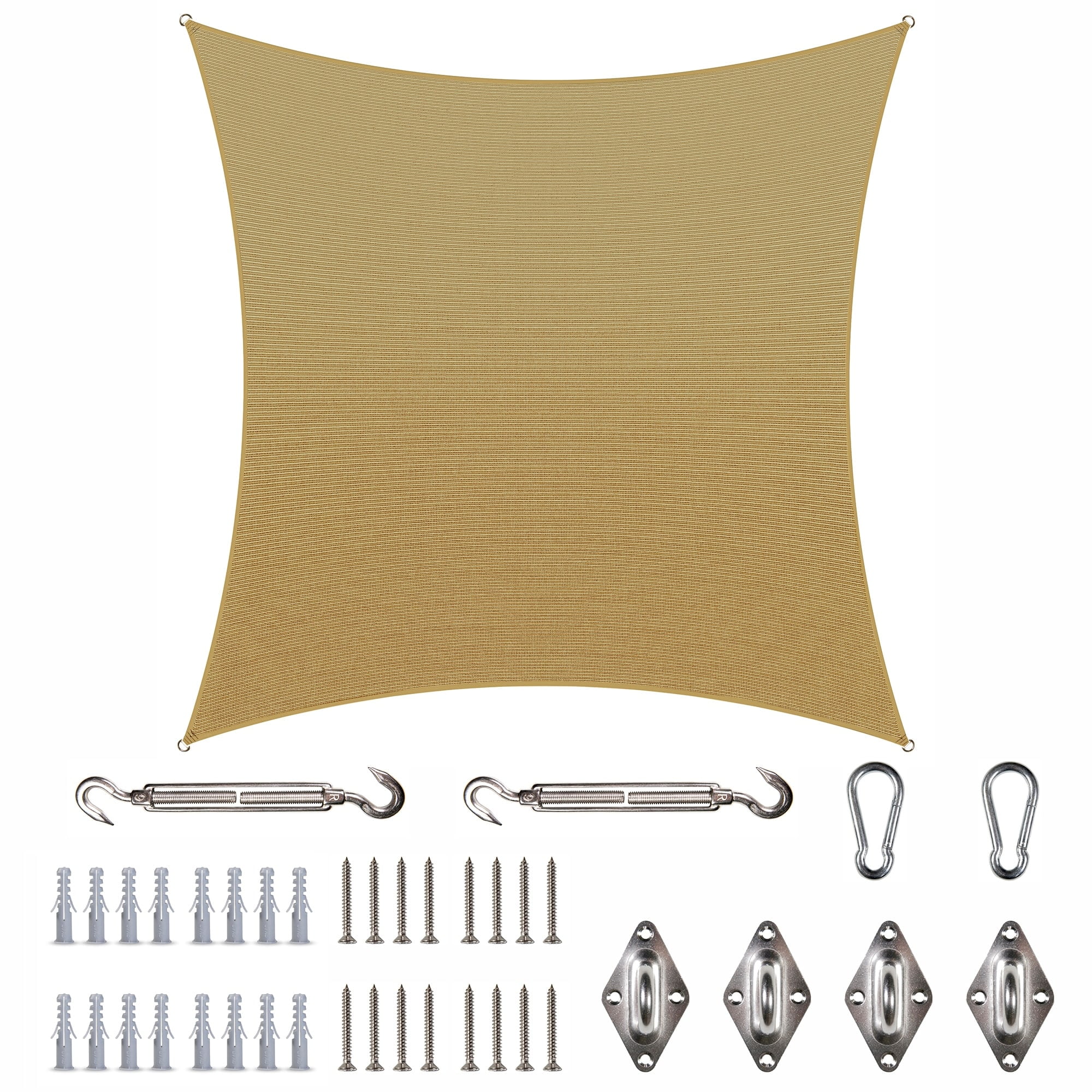 10' x 10' Sand Beige HDPE Square Sun Shade Sail with Installation Kit