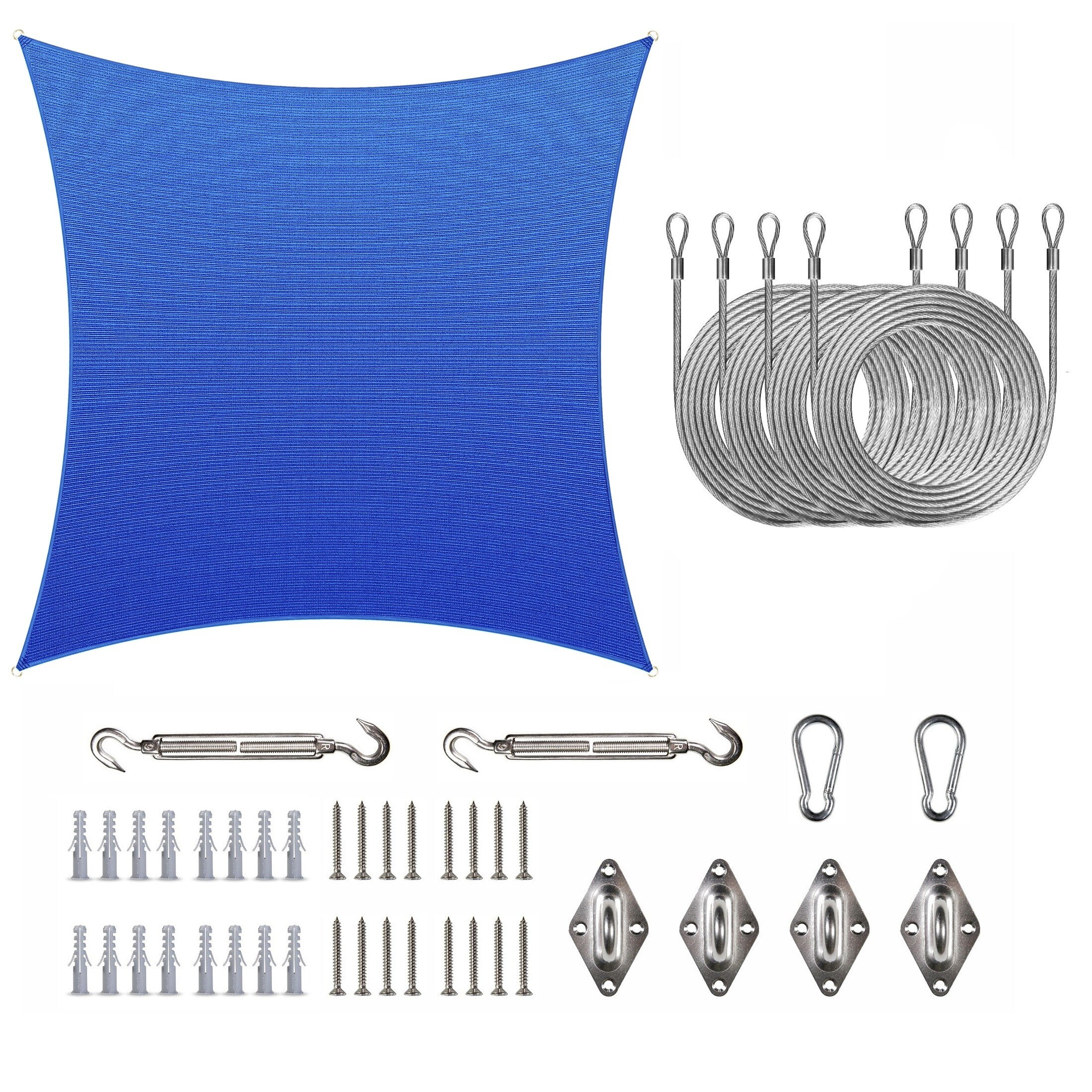 ColourTreeUSA Square Sun Shade Sail with Hardware Kit + Cable Ropes