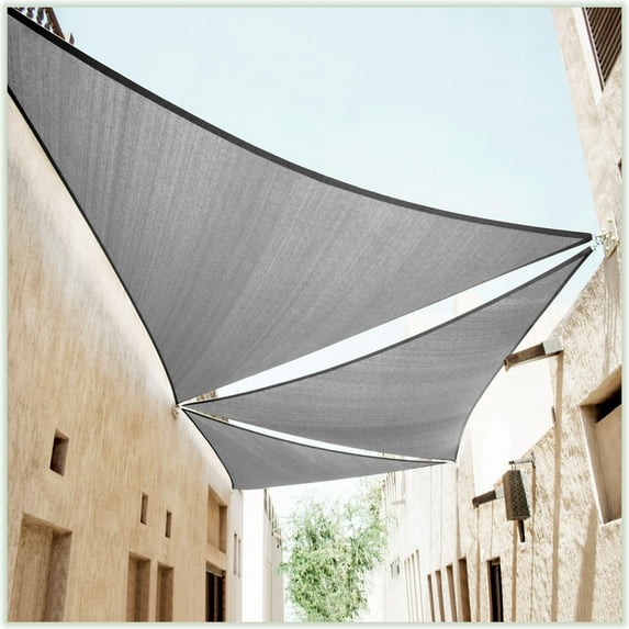 ColourTreeUSA Triangle Sun Shade Sail HDPE Mesh Fabric Screen Canopy UV Block 190 GSM 32' x 32' x 32' - Grey
