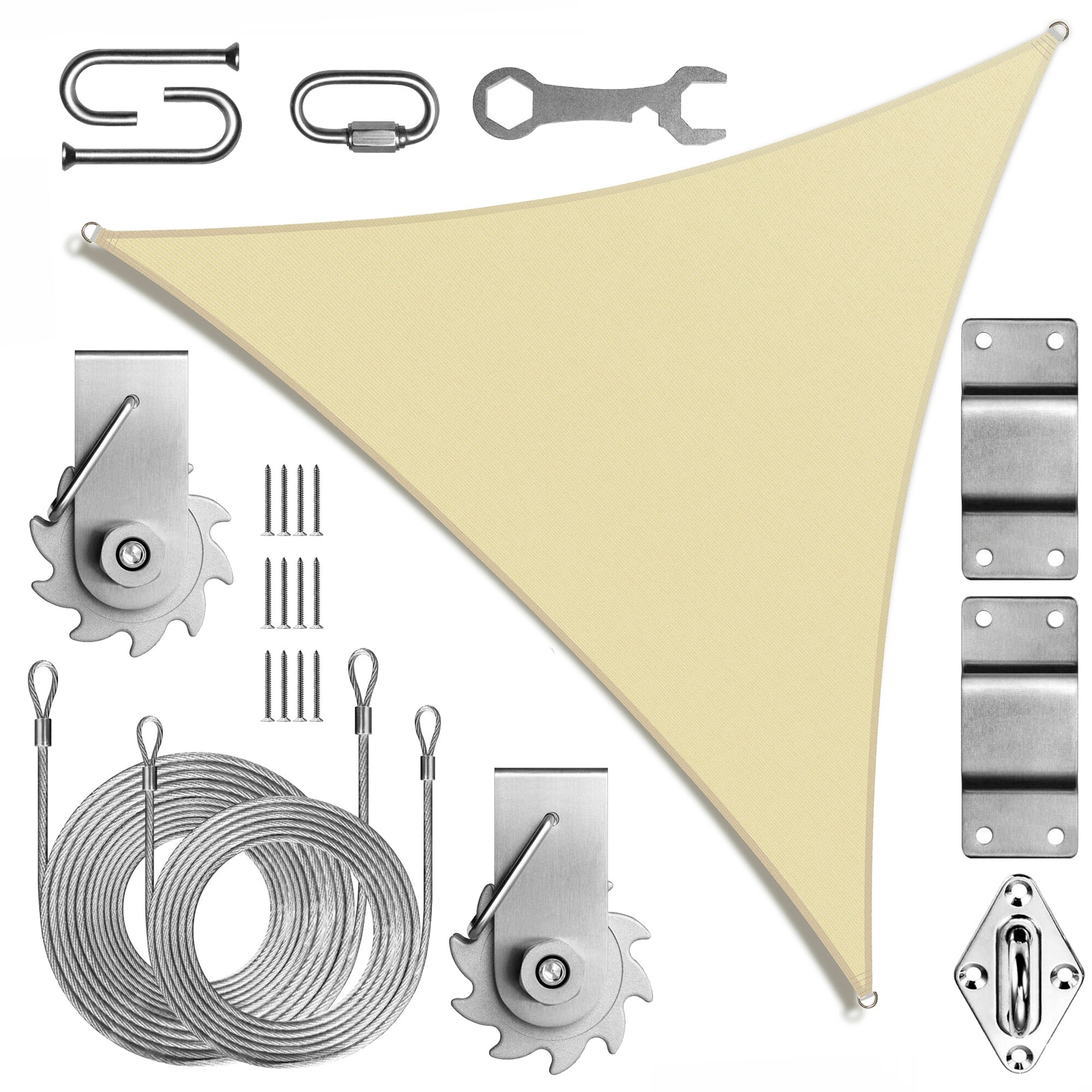 ColourTreeUSA Triangle Sun Shade Sail HDPE with Winch Hardware