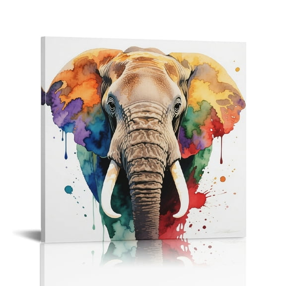 Coloured Elephant Print On Canvas, Wall Art , Canvas Print Ready To Hang Room Home Art Decor
