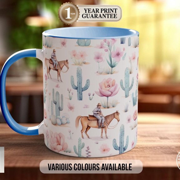 Coloured Floral Western Boho Full Wrap Art Mug - Design 8