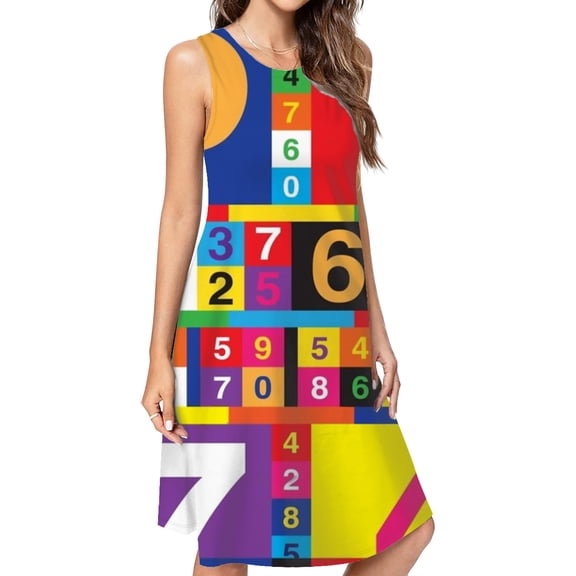 Coloured Numbers Spring Summer Dresses For Women Fashion Dress Casual Sleeveless Loose Sundress With Pockets
