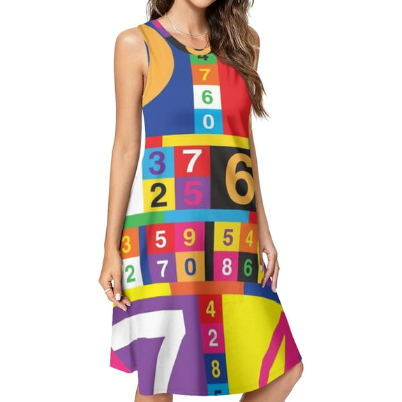 Coloured Numbers Spring Summer Dresses for Women Fashion T-shirt Dress Casual Sleeveless Loose Sundress with Pockets
