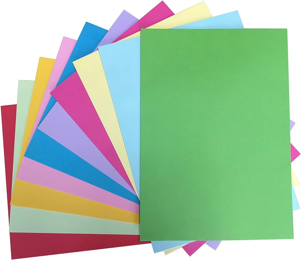 Coloured Paper A4 70gsm, Double Side Origami, Print Copy Paper for Inkjet Printer 10 Colours